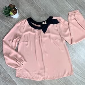 ONE CLOTHING Women's Pink Long Sleeve Chiffon Blouse with Bow
